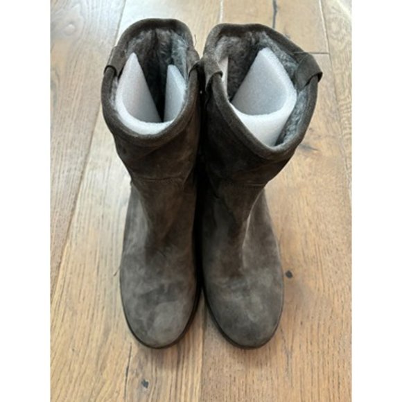 Sundance Catalogue Ashville Gray Suede Shearling Mid Calf Snow Boots Stitch 9.5 - Picture 4 of 11